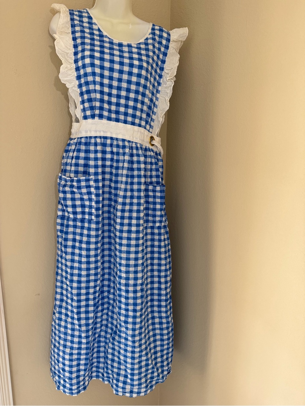 VTG Design House Apron Wrap Dress Pinafore Prairie Cottagecore Blue whiteGingham